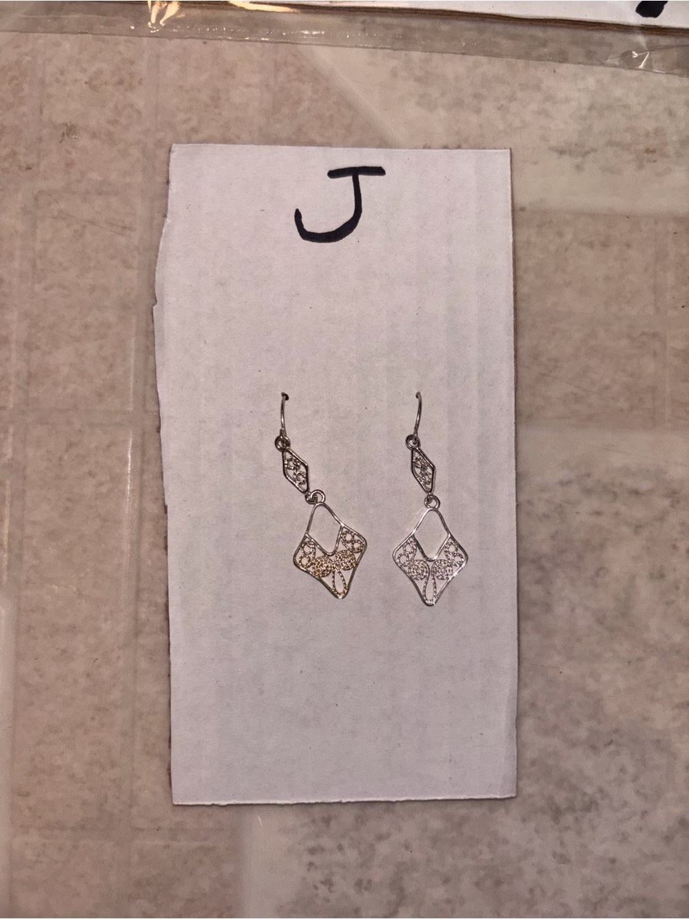 Silver-Tone Filigree Dangle Earrings - Open Diamond Drops